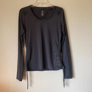 REI dark gray long sleeve top shirt ruching thumb